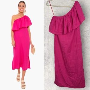 Tuckernuck Pomander Place Florencia One Shoulder‎ Dress Linen Size XS Midi Pink